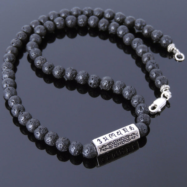Men's Women Lava Rock Sterling Silver Necklace 925 Mantra Charm Clasp DiyNoion Handmade NK015