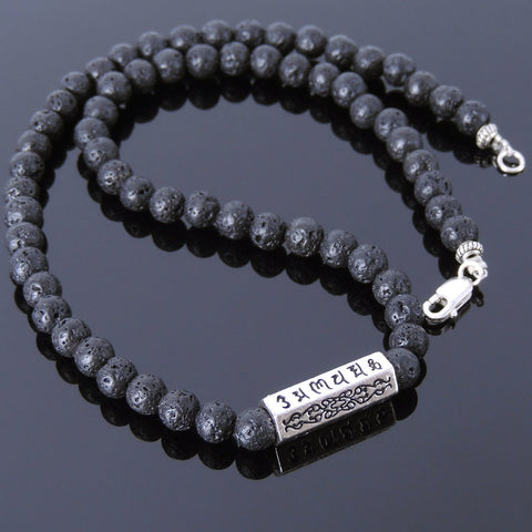 Men's Women Lava Rock Sterling Silver Necklace 925 Mantra Charm Clasp DiyNoion Handmade NK015