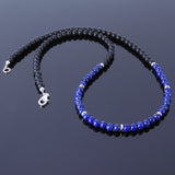 Men's Women Lapis Matte Black Onyx Sterling Silver Necklace Gemstone 925 Spacers Clasp DiyNoion Handmade NK016
