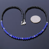 Men's Women Lapis Matte Black Onyx Sterling Silver Necklace Gemstone 925 Spacers Clasp DiyNoion Handmade NK016