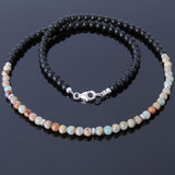 Men's Women Jasper Stone Matte Black Onyx Sterling Silver Necklace Gemstone 925 Spacers Clasp DiyNoion Handmade NK018