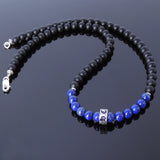 Men's Women Lapis Matte Black Onyx Sterling Silver Necklace Gemstone 925 Celtic Spacers DiyNoion Handmade NK019