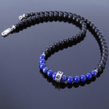 Men's Women Lapis Matte Black Onyx Sterling Silver Necklace Gemstone 925 Celtic Spacers DiyNoion Handmade NK019