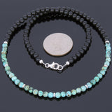 Men's Women Matte Black Onyx African Green Turquoise Sterling Silver Necklace Gemstone 925 Spacers Clasp DiyNoion Handmade NK023