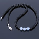 Men's Women Aquamarine Matte Black Onyx Sterling Silver Necklace Gemstone 925 Spacers Clasp DiyNoion Handmade NK026