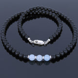 Men's Women Aquamarine Matte Black Onyx Sterling Silver Necklace Gemstone 925 Spacers Clasp DiyNoion Handmade NK026