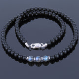 Men's Women Labradorite Matte Black Onyx Sterling Silver Necklace Gemstone 925 Spacers Clasp DiyNoion Handmade NK027