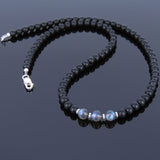 Men's Women Labradorite Matte Black Onyx Sterling Silver Necklace Gemstone 925 Spacers Clasp DiyNoion Handmade NK027