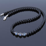 Men's Women Labradorite Matte Black Onyx Sterling Silver Necklace Gemstone 925 Spacers Clasp DiyNoion Handmade NK027
