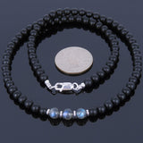 Men's Women Labradorite Matte Black Onyx Sterling Silver Necklace Gemstone 925 Spacers Clasp DiyNoion Handmade NK027