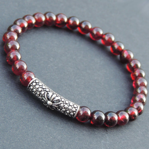 Men's Women Garnet Sterling Silver Bracelet AAA Gemstone 925 Cross Charm DiyNotion Handmade BR499