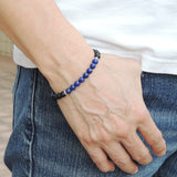 Mens Women Lapis Matte Black Onyx Sterling Silver Bracelet 925 Spacers DiyNotion Handmade BR500
