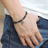 Mens Women Lava Rock Sterling Silver Bracelet 925 Fleur de Lis Pendant DiyNotion Handmade BR501