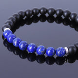 Mens Women Lapis Matte Black Onyx Sterling Silver Bracelet 925 Spacers DiyNotion Handmade BR500