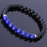 Mens Women Lapis Matte Black Onyx Sterling Silver Bracelet 925 Spacers DiyNotion Handmade BR500