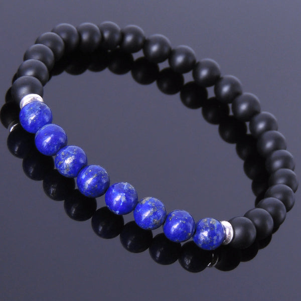 Mens Women Lapis Matte Black Onyx Sterling Silver Bracelet 925 Spacers DiyNotion Handmade BR500