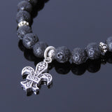 Mens Women Lava Rock Sterling Silver Bracelet 925 Fleur de Lis Pendant DiyNotion Handmade BR501