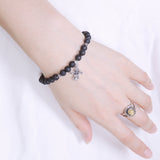 Mens Women Lava Rock Sterling Silver Bracelet 925 Fleur de Lis Pendant DiyNotion Handmade BR501