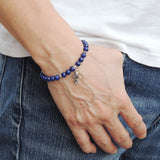 Mens Women Lapis Sterling Silver Bracelet 925 Fleur de Lis Pendant Gemstone DiyNotion Handmade BR502