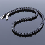 Men's Women Matte Black Onyx Sterling Silver Necklace Gemstone 925 Spacers Clasp DiyNotion Handmade NK030