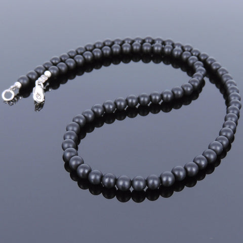 Men's Women Matte Black Onyx Sterling Silver Necklace Gemstone 925 Spacers Clasp DiyNotion Handmade NK030