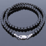 Men's Women Matte Black Onyx Sterling Silver Necklace Gemstone 925 Spacers Clasp DiyNotion Handmade NK030