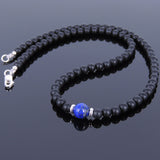 Men's Women Matte Black Onyx Lapis Sterling Silver Necklace Gemstone 925 Spacers Clasp DiyNoion Handmade NK031