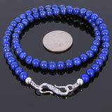Men's Women Lapis Lazuli Sterling Silver Necklace Gemstone 925 Spacers Clasp DiyNoion Handmade NK032