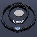 Men's Women Matte Black Onyx Labradorite Sterling Silver Necklace Gemstone 925 Spacers Clasp DiyNoion Handmade NK033