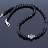 Men's Women Matte Black Onyx Labradorite Sterling Silver Necklace Gemstone 925 Spacers Clasp DiyNoion Handmade NK033