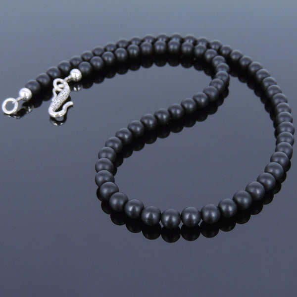 Men's Women Matte Black Onyx Sterling Silver Necklace Gemstone 925 Spacers Clasp DiyNotion Handmade NK034