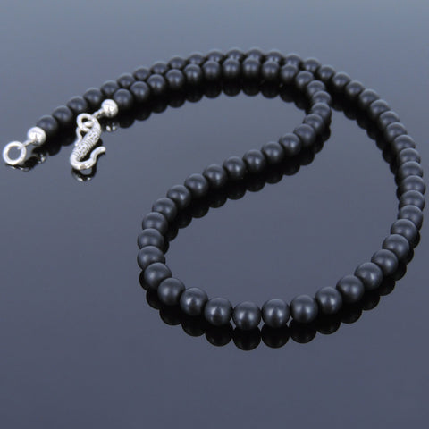 Men's Women Matte Black Onyx Sterling Silver Necklace Gemstone 925 Spacers Clasp DiyNotion Handmade NK034