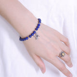 Mens Women Lapis Sterling Silver Bracelet 925 Fleur de Lis Pendant Gemstone DiyNotion Handmade BR502