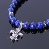 Mens Women Lapis Sterling Silver Bracelet 925 Fleur de Lis Pendant Gemstone DiyNotion Handmade BR502