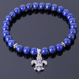 Mens Women Lapis Sterling Silver Bracelet 925 Fleur de Lis Pendant Gemstone DiyNotion Handmade BR502