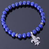 Mens Women Lapis Sterling Silver Bracelet 925 Fleur de Lis Pendant Gemstone DiyNotion Handmade BR502