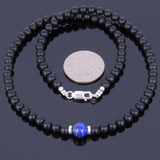Men's Women Matte Black Onyx Lapis Sterling Silver Necklace Gemstone 925 Spacers Clasp DiyNoion Handmade NK031