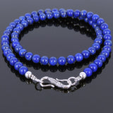 Men's Women Lapis Lazuli Sterling Silver Necklace Gemstone 925 Spacers Clasp DiyNoion Handmade NK032