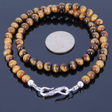 Men's Women Tiger Eye Sterling Silver Necklace Gemstone 925 Beads Clasp DiyNoion Handmade NK035