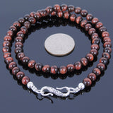 Men's Women Red Tiger Eye Sterling Silver Necklace Gemstone 925 Beads Clasp DiyNoion Handmade NK036