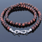 Men's Women Red Tiger Eye Sterling Silver Necklace Gemstone 925 Beads Clasp DiyNoion Handmade NK036