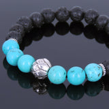Lava Rock Turquoise Tibetan Silver Bracelet Lotus Bead Yoga Mala for Men Women DiyNotion Handmade T073