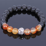 Lava Rock Carnelian Tibetan Silver Bracelet Lotus Bead Yoga Mala for Men Women DiyNotion Handmade T075