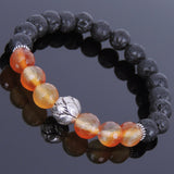 Lava Rock Carnelian Tibetan Silver Bracelet Lotus Bead Yoga Mala for Men Women DiyNotion Handmade T075