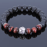 Lava Rock Red Tiger Eye Tibetan Silver Bracelet Lotus Bead Yoga Mala for Men Women DiyNotion Handmade T076