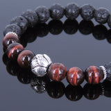 Lava Rock Red Tiger Eye Tibetan Silver Bracelet Lotus Bead Yoga Mala for Men Women DiyNotion Handmade T076