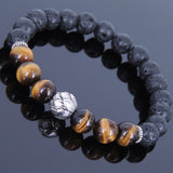 Lava Rock Tiger Eye Tibetan Silver Bracelet Lotus Bead Yoga Mala for Men Women DiyNotion Handmade T077