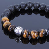 Lava Rock Tiger Eye Tibetan Silver Bracelet Lotus Bead Yoga Mala for Men Women DiyNotion Handmade T077