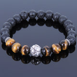 Lava Rock Tiger Eye Tibetan Silver Bracelet Lotus Bead Yoga Mala for Men Women DiyNotion Handmade T077