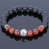 Lava Rock Jasper Stone Tibetan Silver Bracelet Lotus Bead Yoga Mala for Men Women DiyNotion Handmade T078